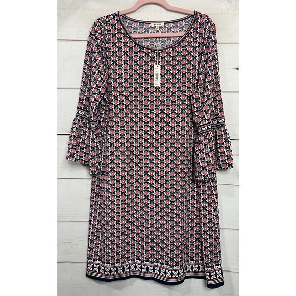 Max Studio Size XL NWT Dress Black Rust Floral Print Long Sleeves - Picture 1 of 6